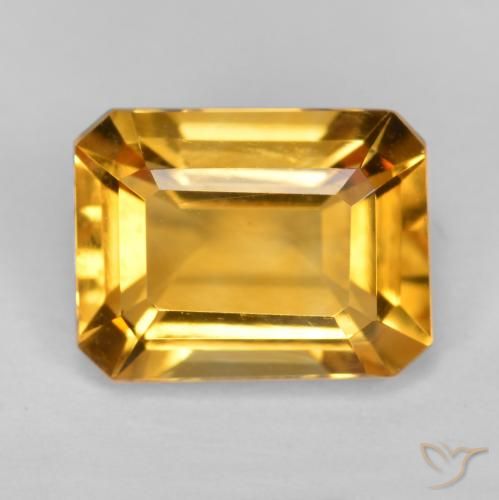1.55ct Natural Medium Orange-Gold Citrine, Emerald Cut, VS