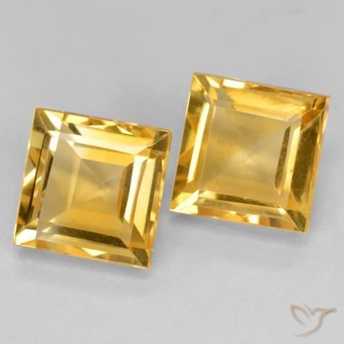 3.65 ctw Golden Citrine Stones, Natural Citrine in Square Facet Shape for Sale