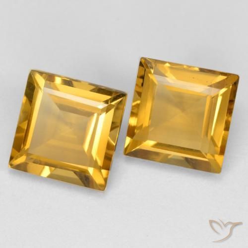 3.34 ctw Golden Citrine Stones, Natural Citrine in Square Facet Shape for Sale