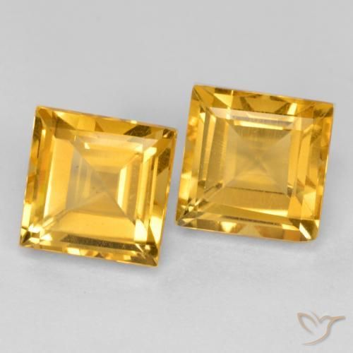 3.58 ctw Golden Citrine Stones, Natural Citrine in Square Facet Shape for Sale