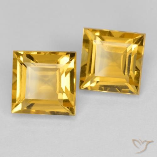 3.28 ctw Golden Citrine Stones, Natural Citrine in Square Facet Shape for Sale