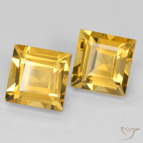 3.28 ctw Golden Citrine Stones, Natural Citrine in Square Facet Shape for Sale