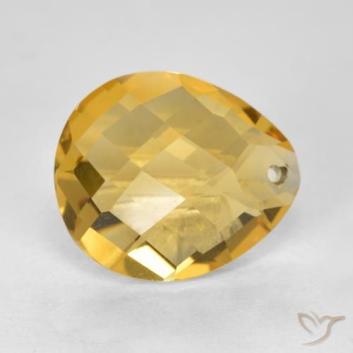 3.52 ct Golden Citrine Stone, Natural Citrine in Pear Checkerboard with Hole Shape for Sale