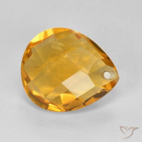 3.49 ct Golden Citrine Stone, Natural Citrine in Pear Checkerboard with Hole Shape for Sale