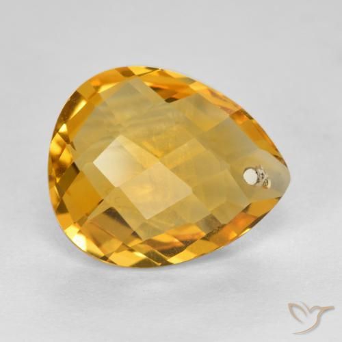3.74 ct Golden Citrine Stone, Natural Citrine in Pear Checkerboard with Hole Shape for Sale