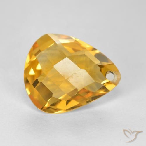 3.33 ct Golden Citrine Stone, Natural Citrine in Pear Checkerboard with Hole Shape for Sale