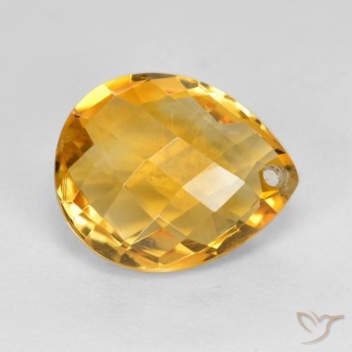 3.73 ct Golden Citrine Stone, Natural Citrine in Pear Checkerboard with Hole Shape for Sale