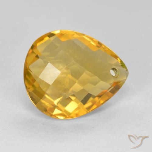 3.61 ct Golden Citrine Stone, Natural Citrine in Pear Checkerboard with Hole Shape for Sale