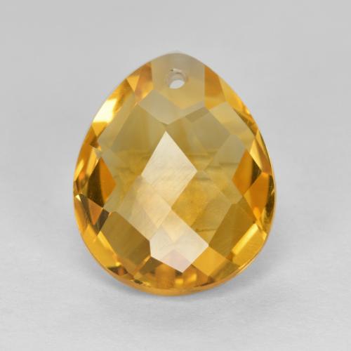 Naranja dorado intenso Citrina Gema - 4.1ct Pera checkerboard con orificio (ID: 557727)