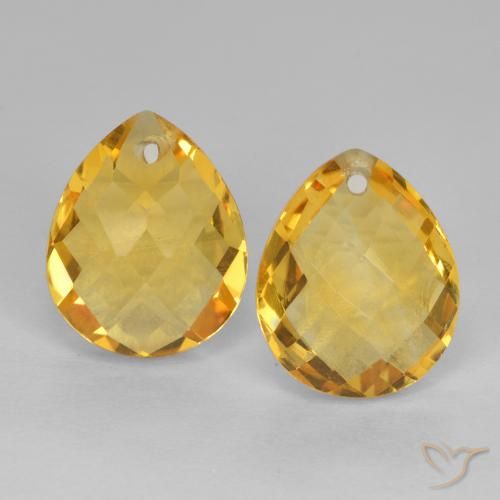 7.95 ct Yellow Citrine, 12.2 x 10.1 mm Pear Checkerboard From Brazil, Photo A