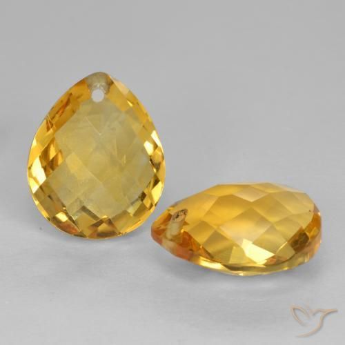 7.95 ctw Golden Citrine Stones, Natural Citrine in Pear Checkerboard with Hole Shape for Sale