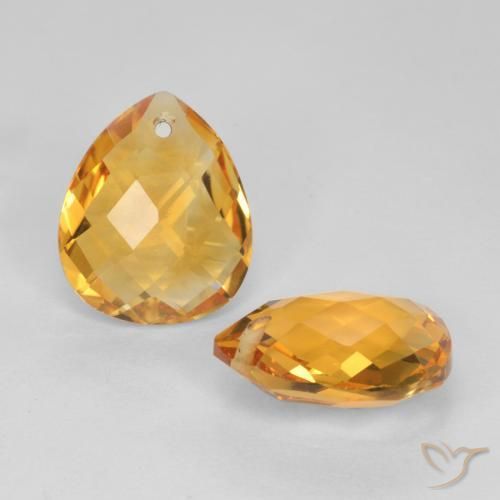 7.49 ctw Golden Citrine Stones, Natural Citrine in Pear Checkerboard with Hole Shape for Sale