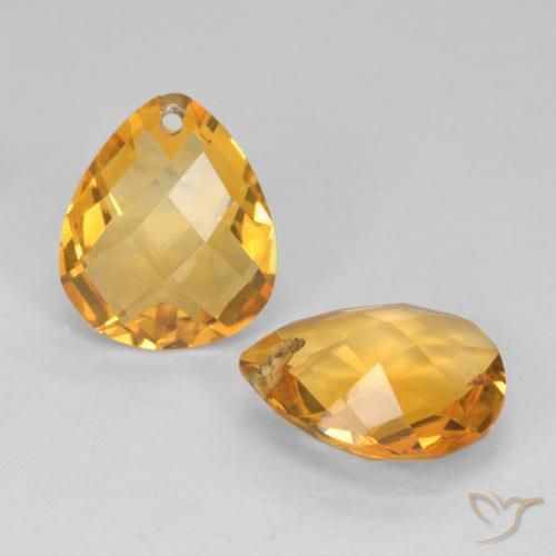 6.71 ctw Golden Citrine Stones, Natural Citrine in Pear Checkerboard with Hole Shape for Sale