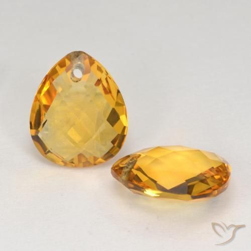 7.19 ctw Golden Citrine Stones, Natural Citrine in Pear Checkerboard with Hole Shape for Sale