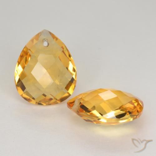 7.34 ctw Golden Citrine Stones, Natural Citrine in Pear Checkerboard with Hole Shape for Sale