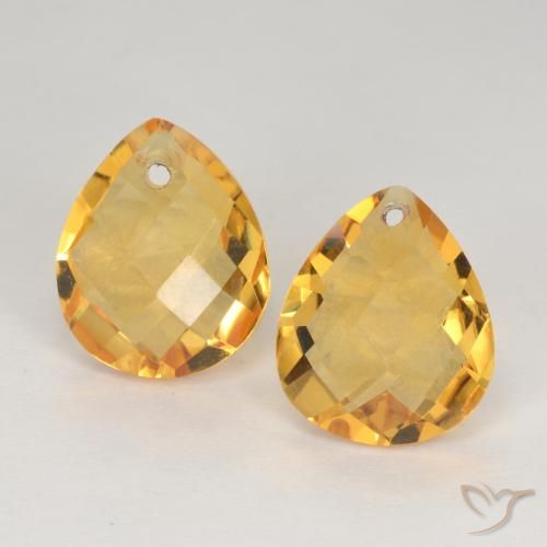 7.25 ct Yellow Citrine, 12.2 x 10 mm Pear Checkerboard From Brazil, Photo A