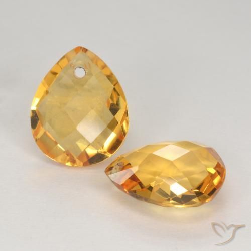7.25 ctw Golden Citrine Stones, Natural Citrine in Pear Checkerboard with Hole Shape for Sale
