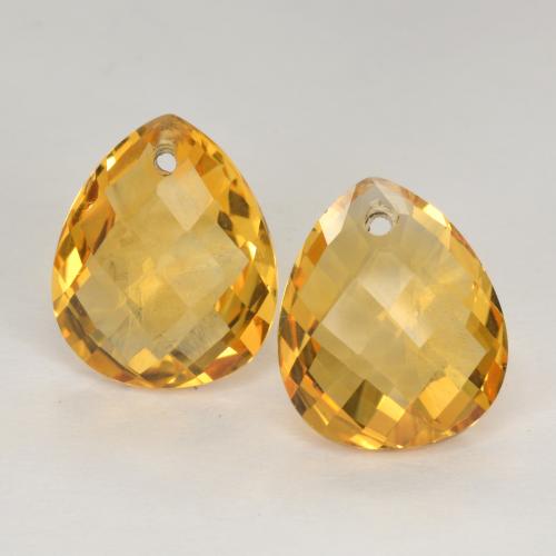 Dark Golden Citrine Gem - 3.6ct Pear Checkerboard with Hole (ID: 557735)