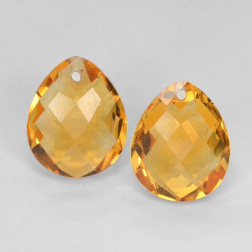 Dark Orange-Gold Citrine Gem - 3.9ct Pear Checkerboard with Hole (ID: 557736)