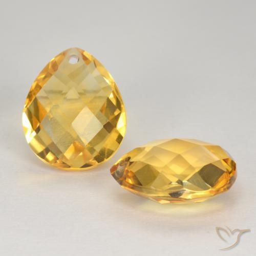 7.58 ctw Golden Citrine Stones, Natural Citrine in Pear Checkerboard with Hole Shape for Sale