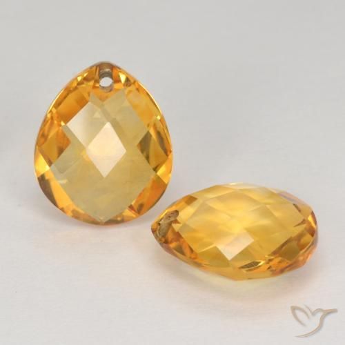 7.42 ctw Golden Citrine Stones, Natural Citrine in Pear Checkerboard with Hole Shape for Sale