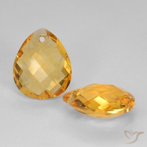 6.99 ctw Golden Citrine Stones, Natural Citrine in Pear Checkerboard with Hole Shape for Sale