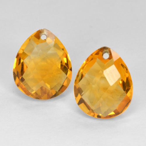 Deep Golden Orange Citrine Gem - 3.6ct Pear Checkerboard with Hole (ID: 557740)