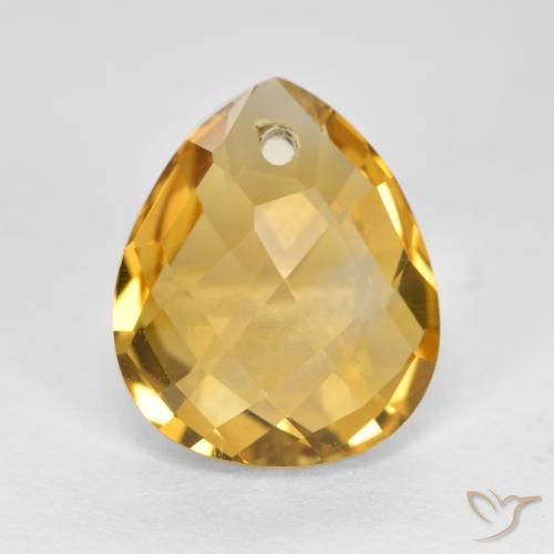 3.69 ct Yellow Citrine, 12.1 x 10.1 mm Pear Checkerboard From Brazil, Photo A