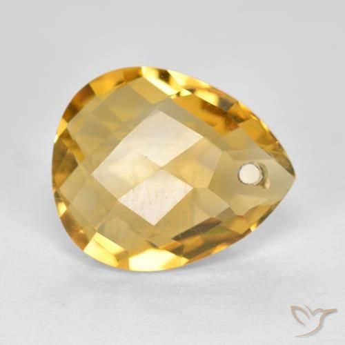 3.69 ct Golden Citrine Stone, Natural Citrine in Pear Checkerboard with Hole Shape for Sale