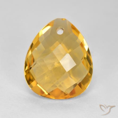 3.37 ct Yellow Citrine, 12 x 10.1 mm Pear Checkerboard From Brazil, Photo A