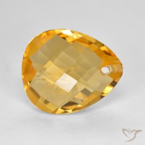 3.37 ct Golden Citrine Stone, Natural Citrine in Pear Checkerboard with Hole Shape for Sale