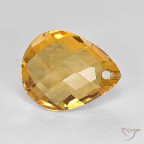3.45 ct Golden Citrine Stone, Natural Citrine in Pear Checkerboard with Hole Shape for Sale