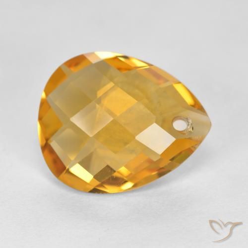 3.28 ct Golden Citrine Stone, Natural Citrine in Pear Checkerboard with Hole Shape for Sale