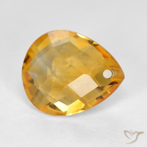 3.60 ct Golden Citrine Stone, Natural Citrine in Pear Checkerboard with Hole Shape for Sale