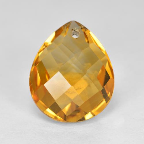4.11 ct Yellow Citrine, 12 x 10 mm Pear Checkerboard From Brazil, Photo A