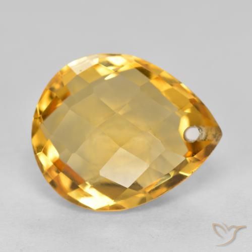 3.82 ct Golden Citrine Stone, Natural Citrine in Pear Checkerboard with Hole Shape for Sale