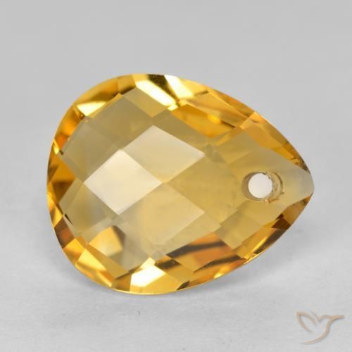 3.37 ct Golden Citrine Stone, Natural Citrine in Pear Checkerboard with Hole Shape for Sale