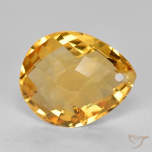 3.30 ct Golden Citrine Stone, Natural Citrine in Pear Checkerboard with Hole Shape for Sale