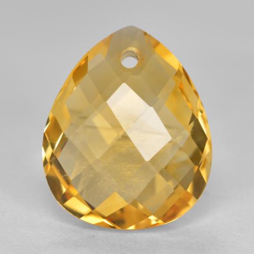 Dorado oscuro Citrina Gema - 3.7ct Pera checkerboard con orificio (ID: 558064)