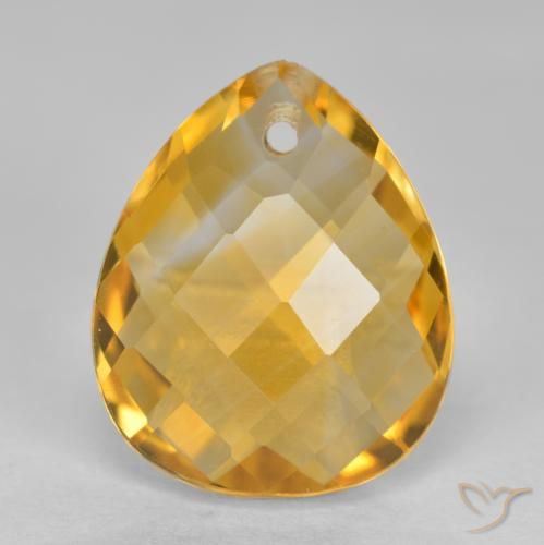 3.6 ct Yellow Citrine, 12.1 x 10.1 mm Pear Checkerboard From Brazil, Photo A