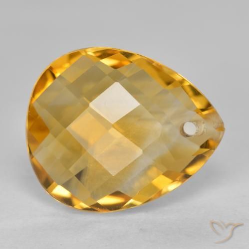 3.60 ct Golden Citrine Stone, Natural Citrine in Pear Checkerboard with Hole Shape for Sale