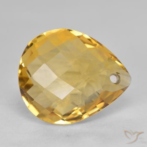3.44 ct Golden Citrine Stone, Natural Citrine in Pear Checkerboard with Hole Shape for Sale