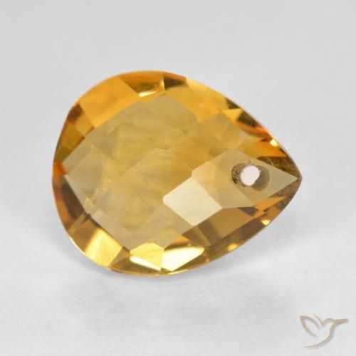 3.68 ct Golden Citrine Stone, Natural Citrine in Pear Checkerboard with Hole Shape for Sale