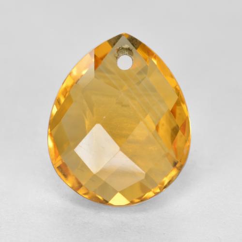 Deep Golden Orange Citrine Gem - 4.3ct Pear Checkerboard with Hole (ID: 558069)