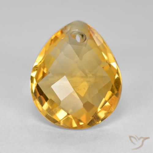 3.50 ct Golden Citrine Gemstone, Citrine Gem in Pear Checkerboard with Hole Shape for Sale.