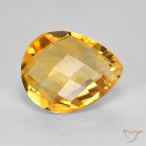 3.88 ct Golden Citrine Stone, Natural Citrine in Pear Checkerboard with Hole Shape for Sale
