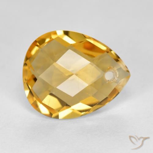 3.61 ct Golden Citrine Stone, Natural Citrine in Pear Checkerboard with Hole Shape for Sale