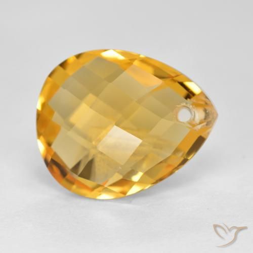 3.53 ct Golden Citrine Stone, Natural Citrine in Pear Checkerboard with Hole Shape for Sale