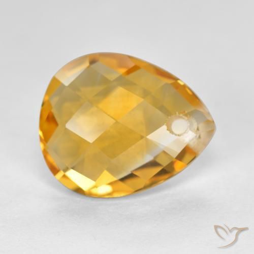 3.53 ct Golden Citrine Stone, Natural Citrine in Pear Checkerboard with Hole Shape for Sale