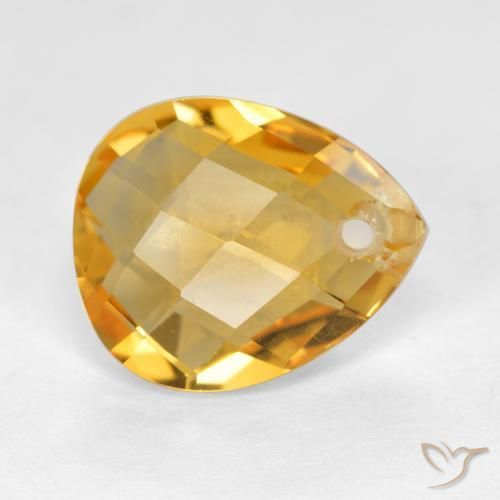 3.69 ct Golden Citrine Stone, Natural Citrine in Pear Checkerboard with Hole Shape for Sale